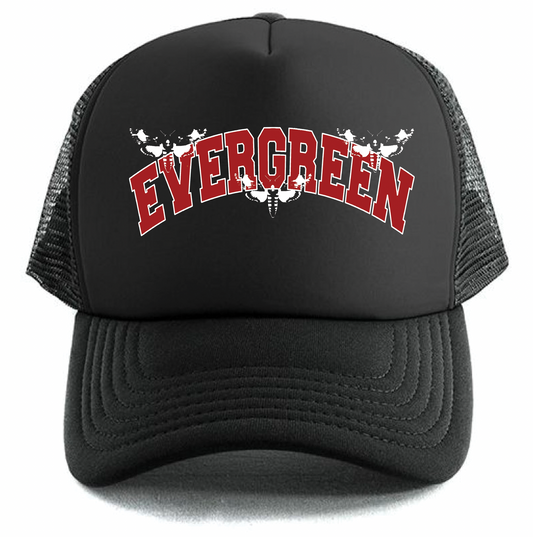 Crimson Red Evergreen x Monarch Trucker Hat